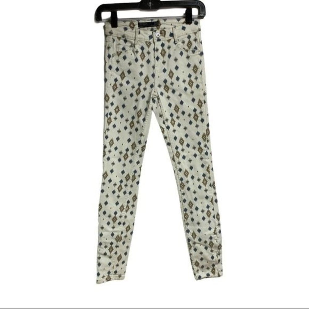 Zara Trafaluc TRF Denim Teens Low Rise Skinny Stretch Printed Jeans Size 00